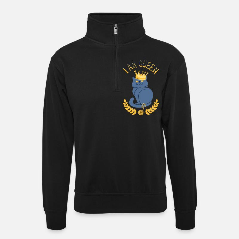 cat - Unisex sweater with zip collar - black