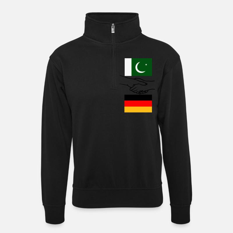 Pakistan & Deutschland - Unisex Pullover mit Zip-Kragen - Schwarz