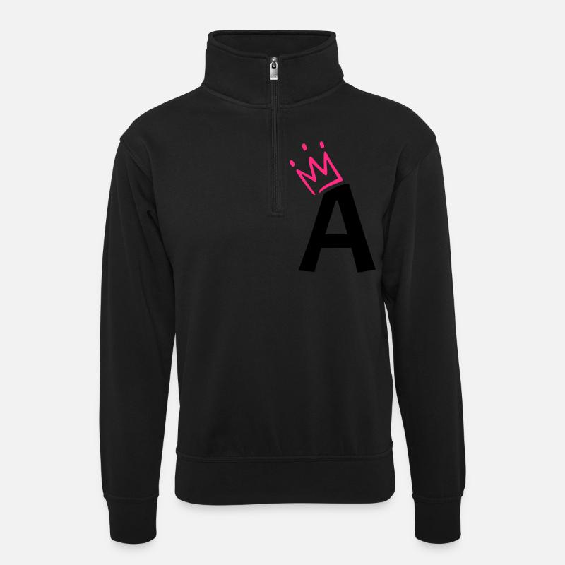 Lettre A avec couronne - Sweat col montant zippé unisexe - noir