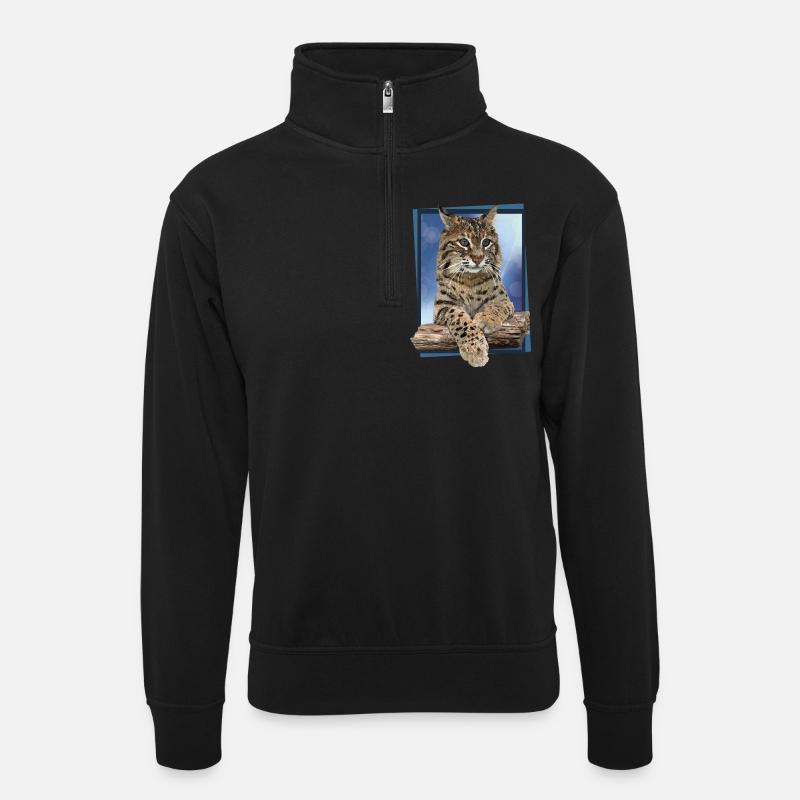 Luchs - Unisex Pullover mit Zip-Kragen - Schwarz