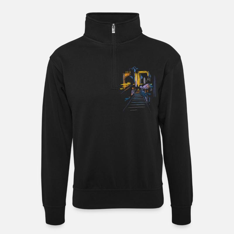 Architektur Abstrakt - Unisex Pullover mit Zip-Kragen - Schwarz
