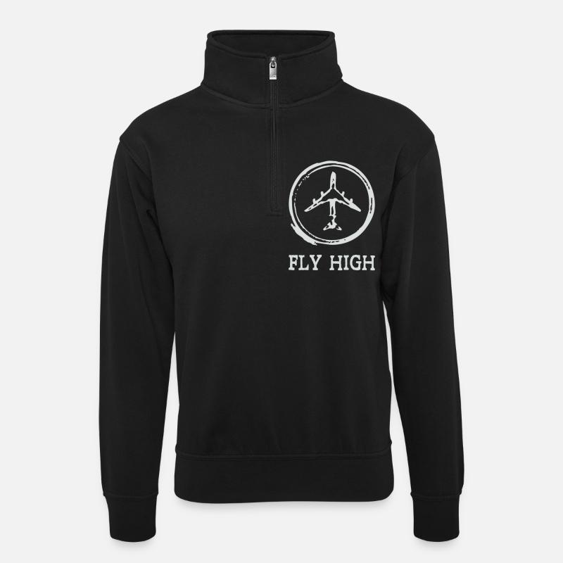 Airplane - Unisex sweater with zip collar - black