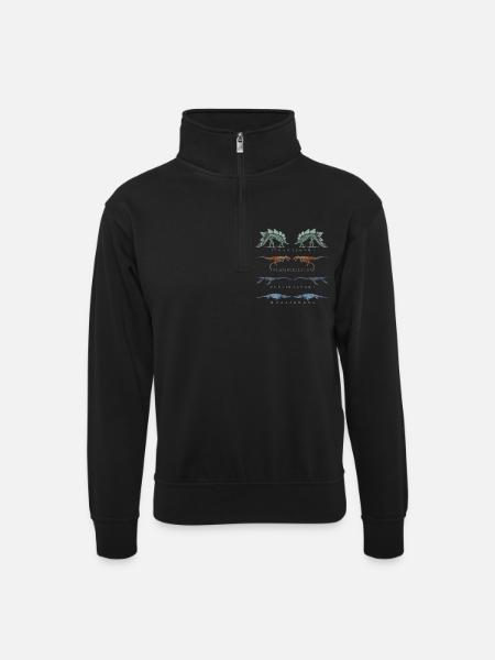 Dinosaurier-Skelett - Unisex Pullover mit Zip-Kragen - Schwarz
