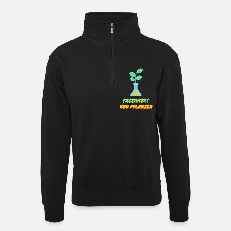 Fasziniert von Pflanzen - Unisex Pullover mit Zip-Kragen - Schwarz