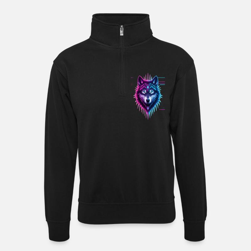 Neon-Wolf Kristallkrone - Unisex Pullover mit Zip-Kragen - Schwarz
