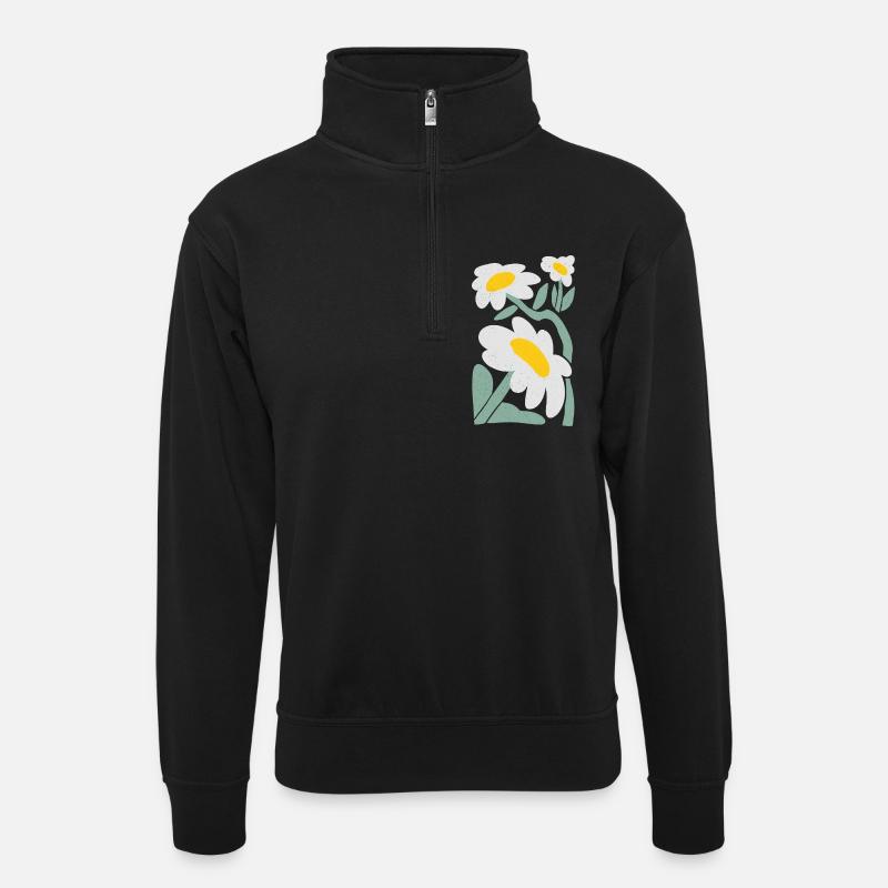 Verspielte Gänseblümchen Illustration - Unisex Pullover mit Zip-Kragen - Schwarz