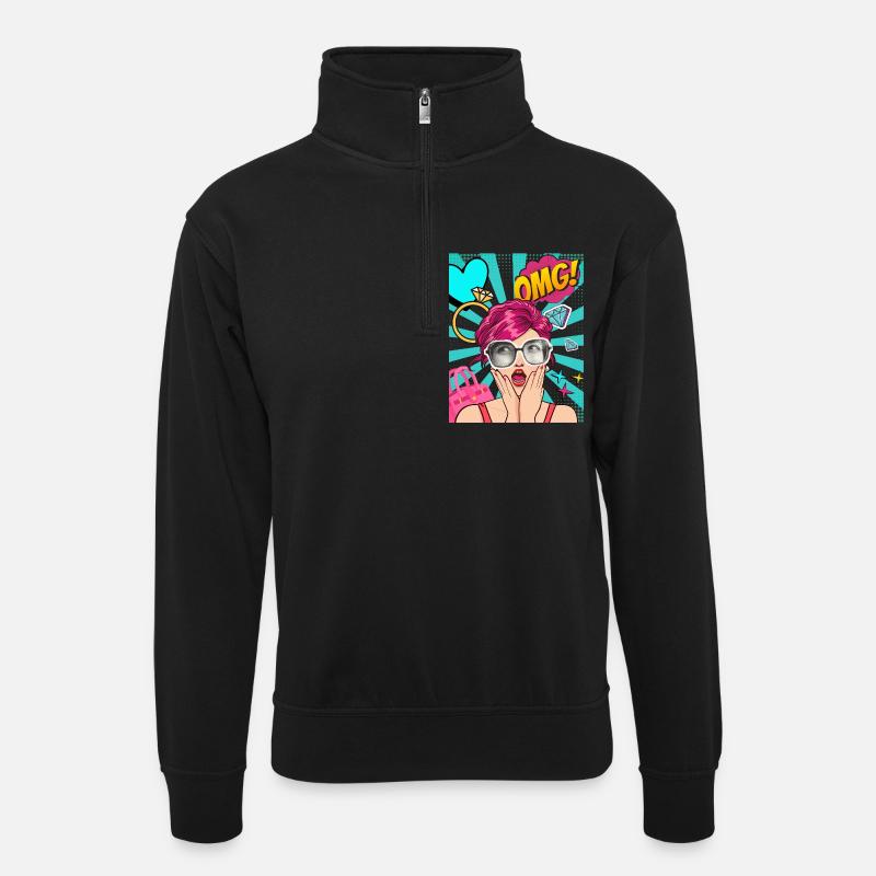 OMG_Pop_Art - Unisex Pullover mit Zip-Kragen - Schwarz