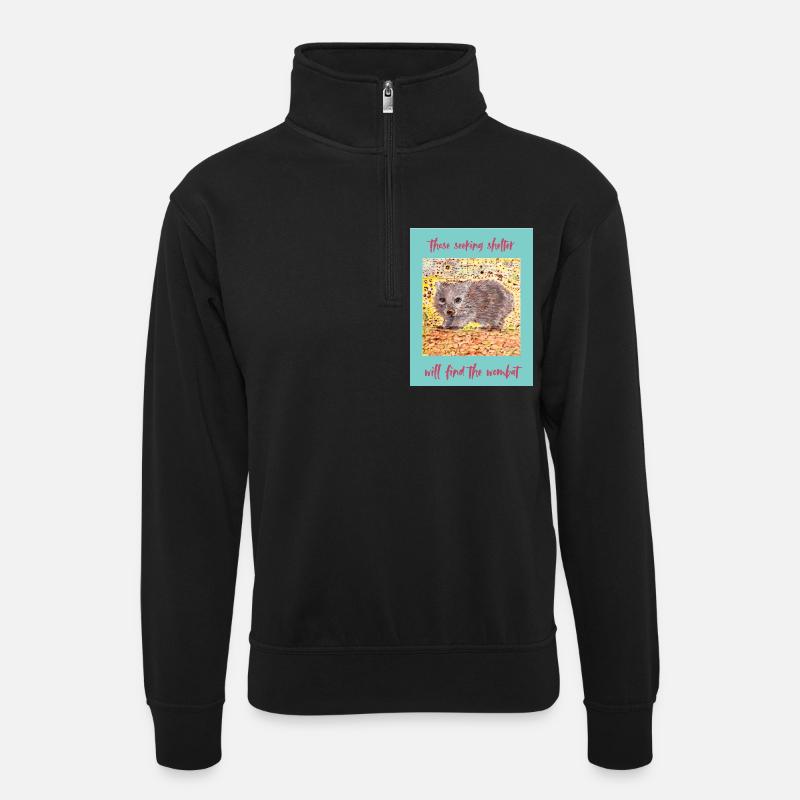 Wombat Zuflucht im Wald - Unisex Pullover mit Zip-Kragen - Schwarz