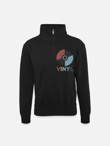 Vinyl rétro - Sweat col montant zippé unisexe - noir