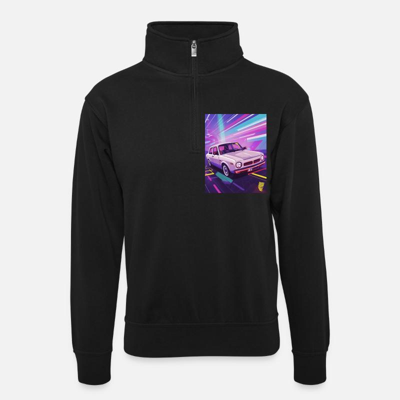 Synthwave Auto in retro style - Unisex sweater with zip collar - black