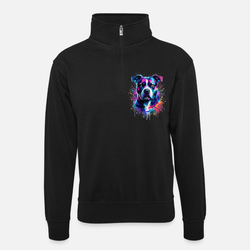 American Staffordshire Terrier - Unisex Pullover mit Zip-Kragen - Schwarz