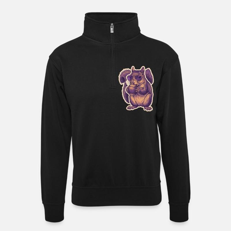 Eichhörnchen Mit Sonnenbrille Knabbert Haselnuss - Unisex Pullover mit Zip-Kragen - Schwarz