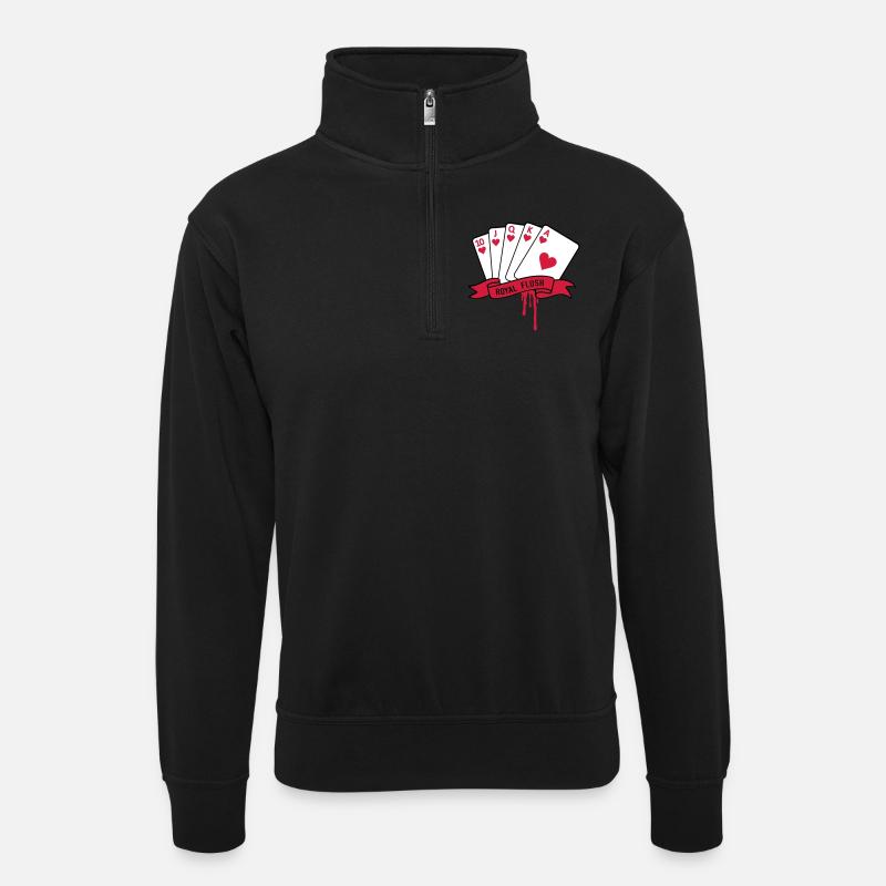 Royal Flush - Unisex Pullover mit Zip-Kragen - Schwarz