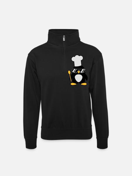 Cool Penguin Chef - Unisex sweater with zip collar - black