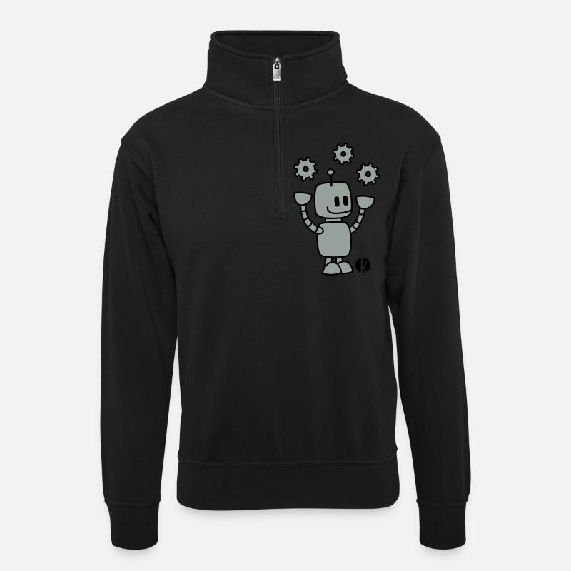 Happy Robot (2c) - Unisex sweater with zip collar - black