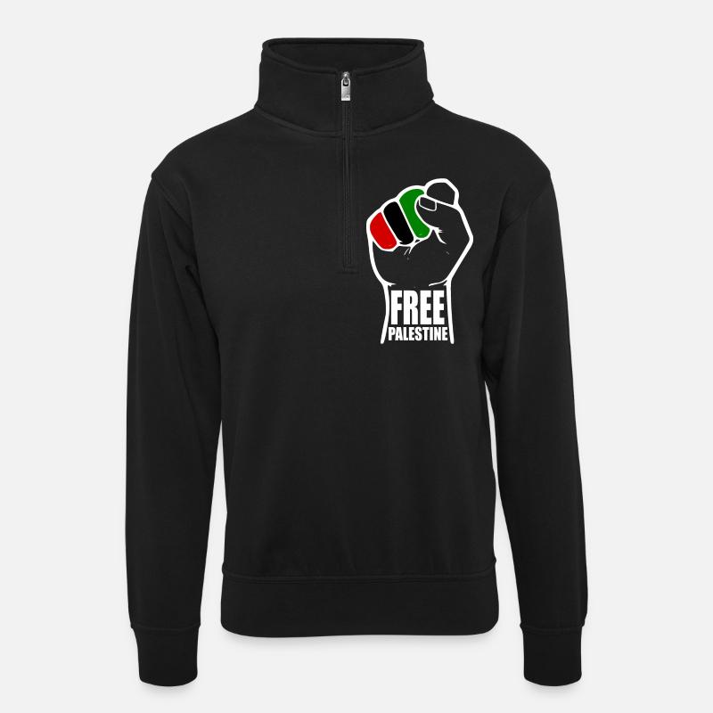 Free palestine - Unisex Pullover mit Zip-Kragen - Schwarz