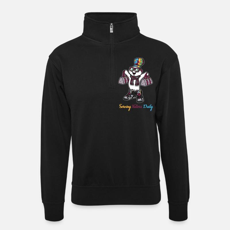 Serving Haters Daily - Unisex Pullover mit Zip-Kragen - Schwarz