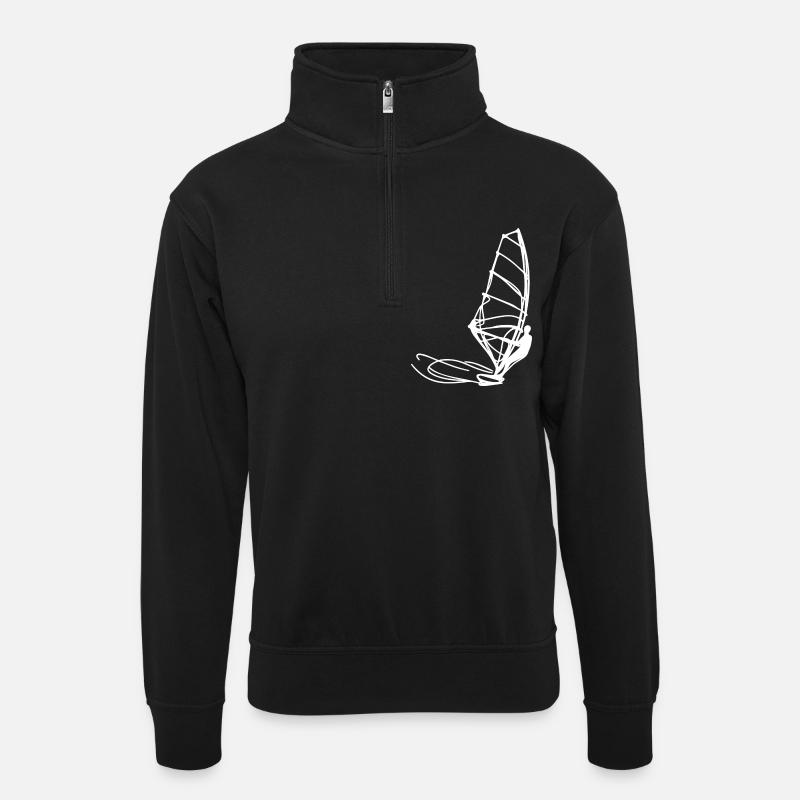 Windsurfer Drawing - Unisex sweater with zip collar - black
