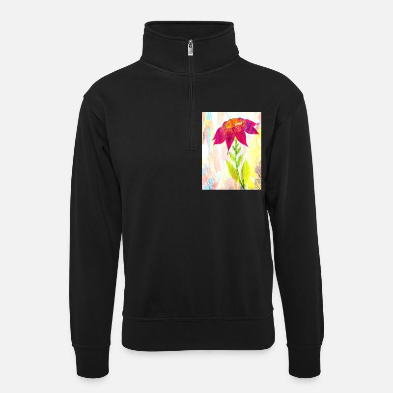 A flower - Unisex sweater with zip collar - black