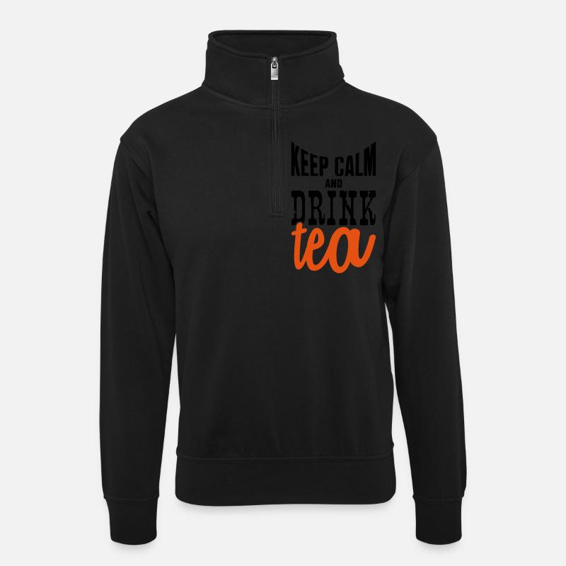 keep calm and drink tea - Unisex Pullover mit Zip-Kragen - Schwarz
