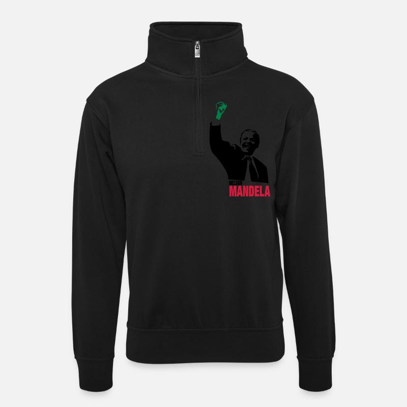 Nelson Mandela - Unisex Pullover mit Zip-Kragen - Schwarz