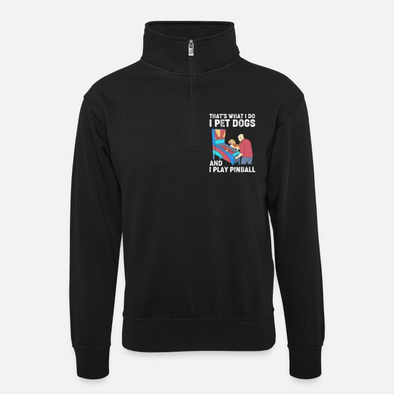 Flipper Pinball - Unisex Pullover mit Zip-Kragen - Schwarz