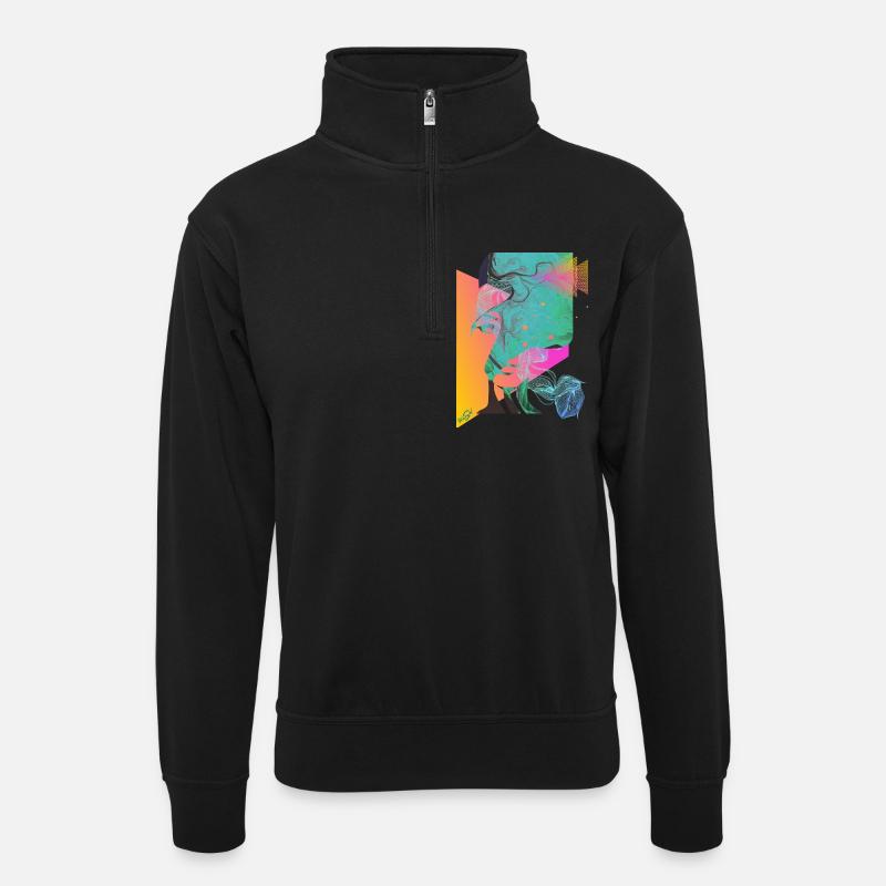 abstract face - Unisex sweater with zip collar - black