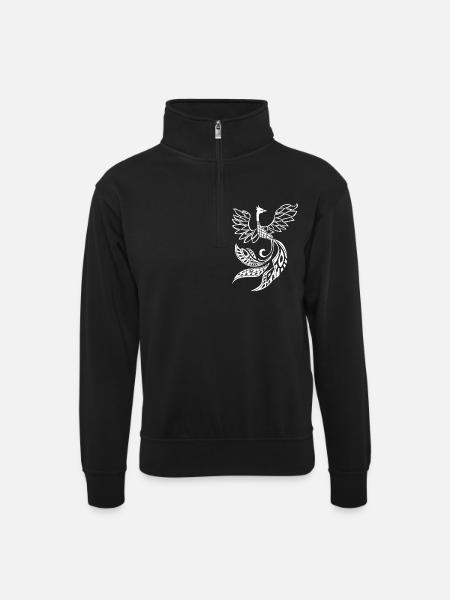 White phoenix bird - Unisex sweater with zip collar - black