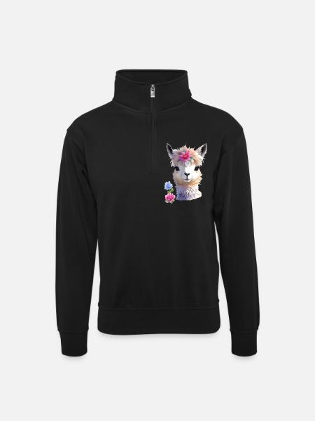 lama doux - Sweat col montant zippé unisexe - noir