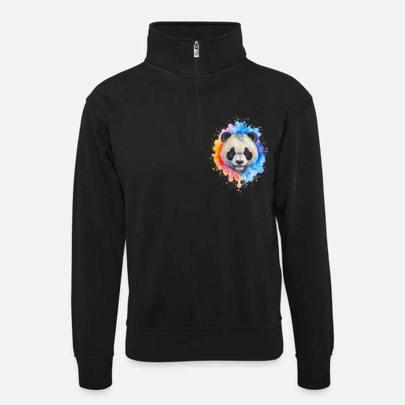 Wasserfarben Panda Splash - Unisex Pullover mit Zip-Kragen - Schwarz