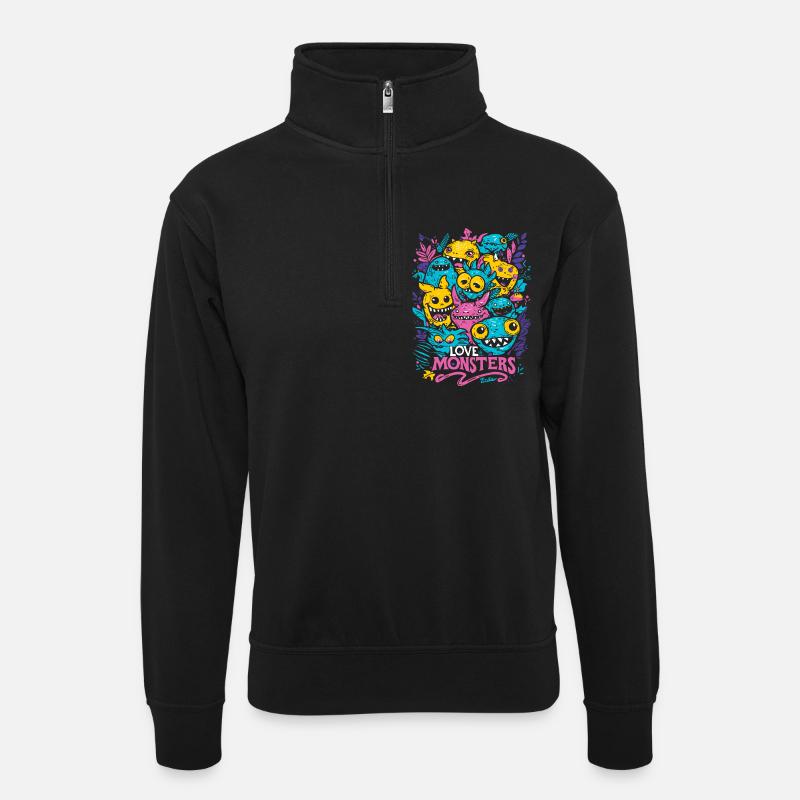 Love Monsters - Unisex sweater with zip collar - black