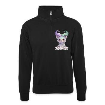 Magisches Bärenjunges in pastellfarbenem Glitzer. - Unisex Pullover mit Zip-Kragen - Schwarz - Vorne