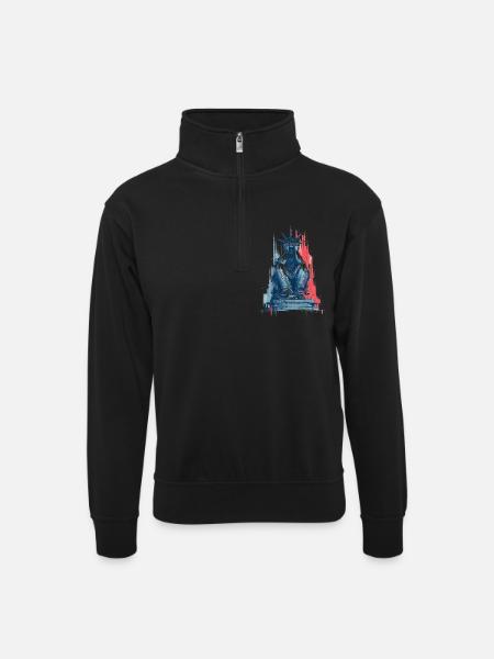 Sad Lady Liberty - Unisex Pullover mit Zip-Kragen - Schwarz