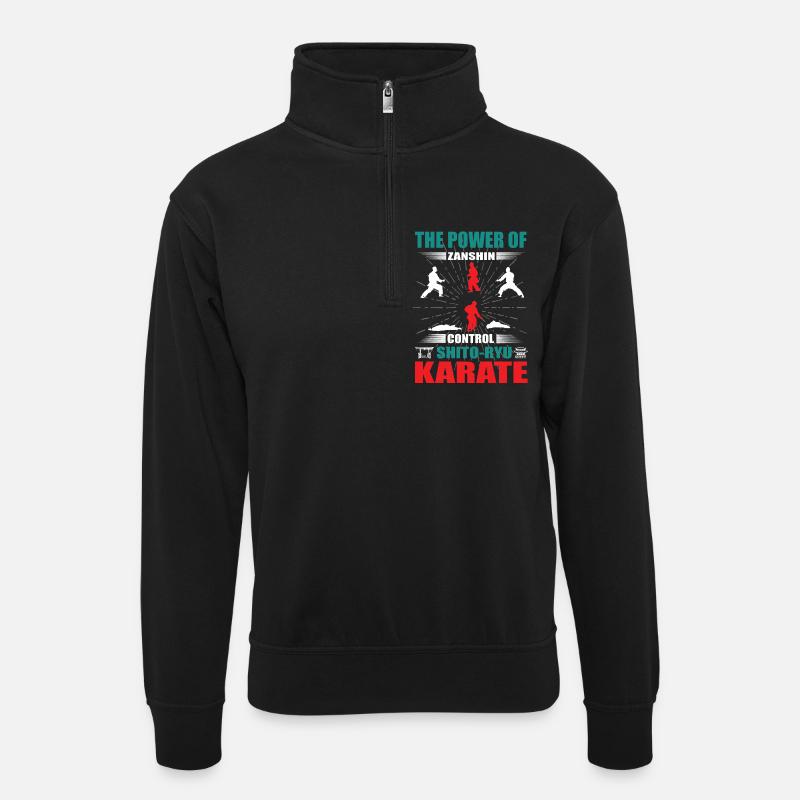 Shito-Ryu Karate Zanshin Design - Unisex Pullover mit Zip-Kragen - Schwarz