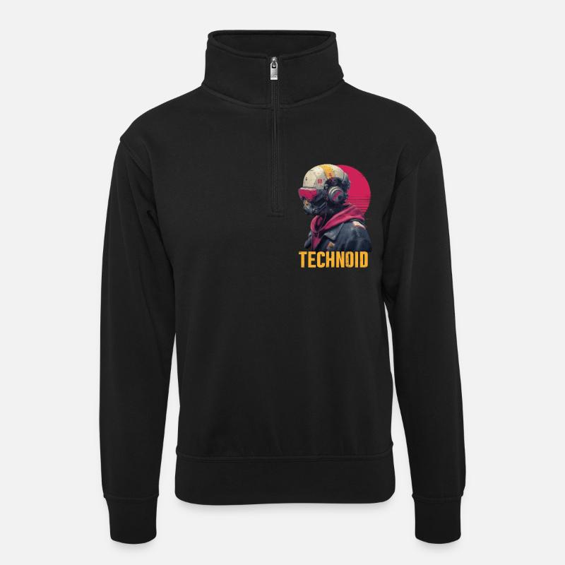 Technoid Neon Helm - Unisex Pullover mit Zip-Kragen - Schwarz