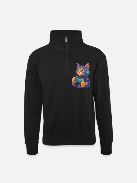 Joueur de chat drôle - Sweat col montant zippé unisexe - noir