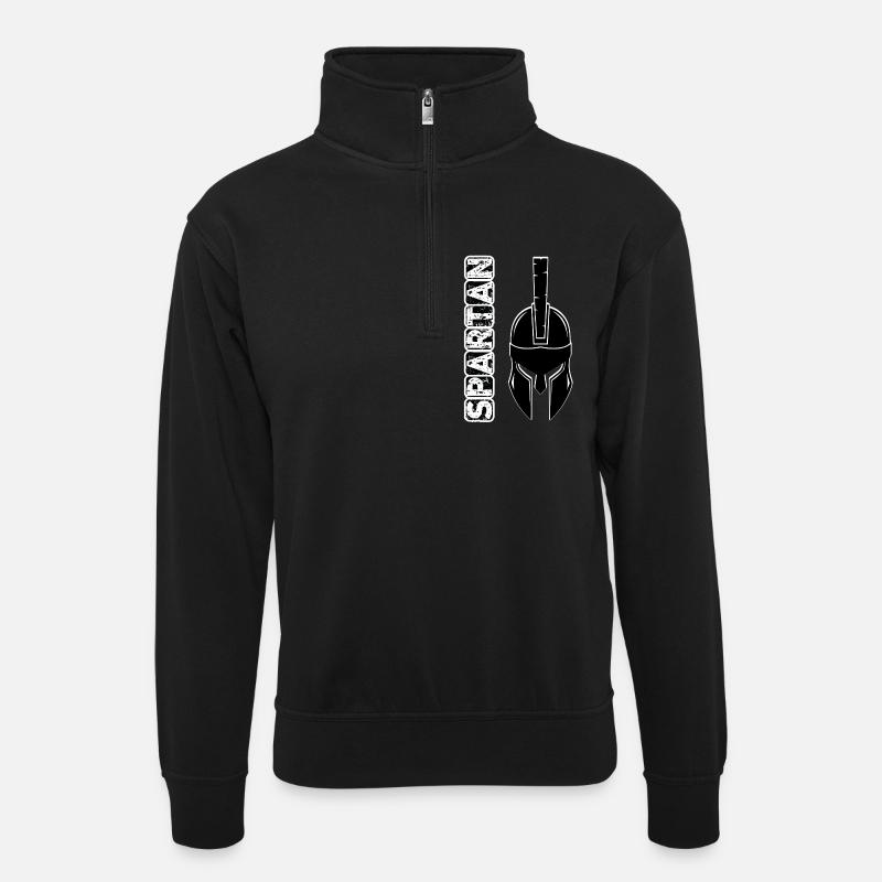 Schwarzer Grunge-Spartan-Helm - Unisex Pullover mit Zip-Kragen - Schwarz