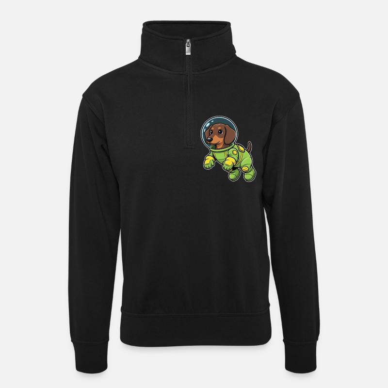 Chien Teckel Astronaute Espace Vert - Sweat col montant zippé unisexe - noir