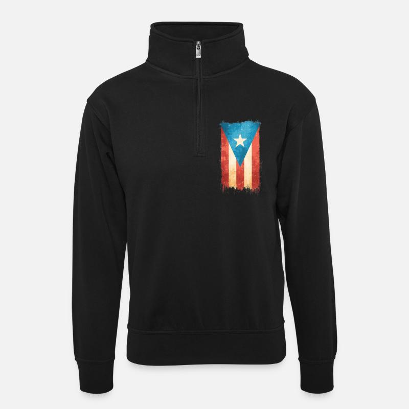 Puerto Rico - Unisex Pullover mit Zip-Kragen - Schwarz