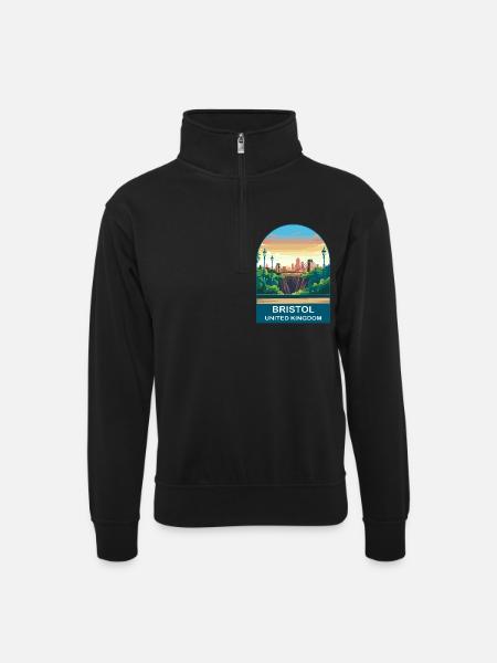 Bristol Skyline UK Reiseplakat-Illustration - Unisex Pullover mit Zip-Kragen - Schwarz