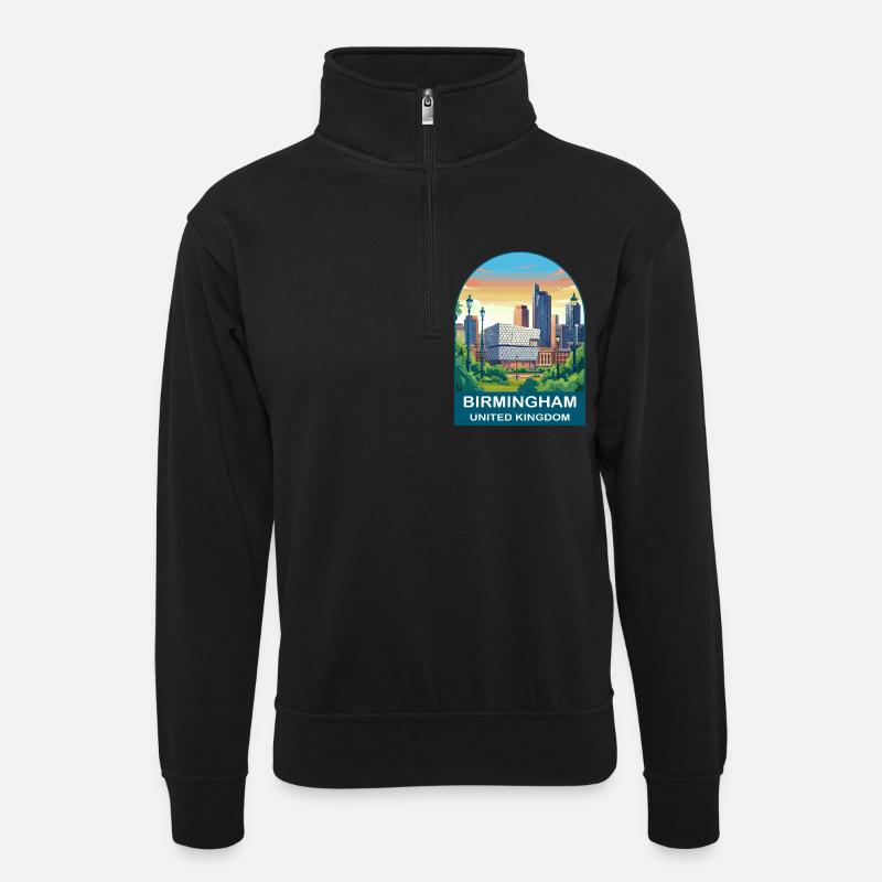 Birmingham Skyline UK Stadtillustration - Unisex Pullover mit Zip-Kragen - Schwarz