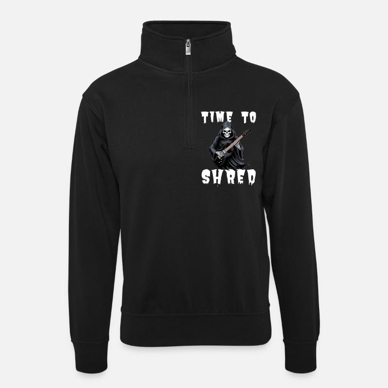 Time To Shred Grim Reaper Guitar - Unisex Pullover mit Zip-Kragen - Schwarz