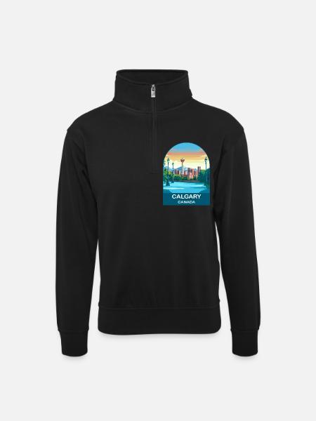 Calgary Canada Tower & Berge Reisekunst - Unisex Pullover mit Zip-Kragen - Schwarz