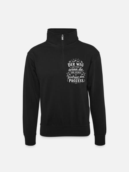 Weg entsteht, wenn du gehst - Unisex Pullover mit Zip-Kragen - Schwarz
