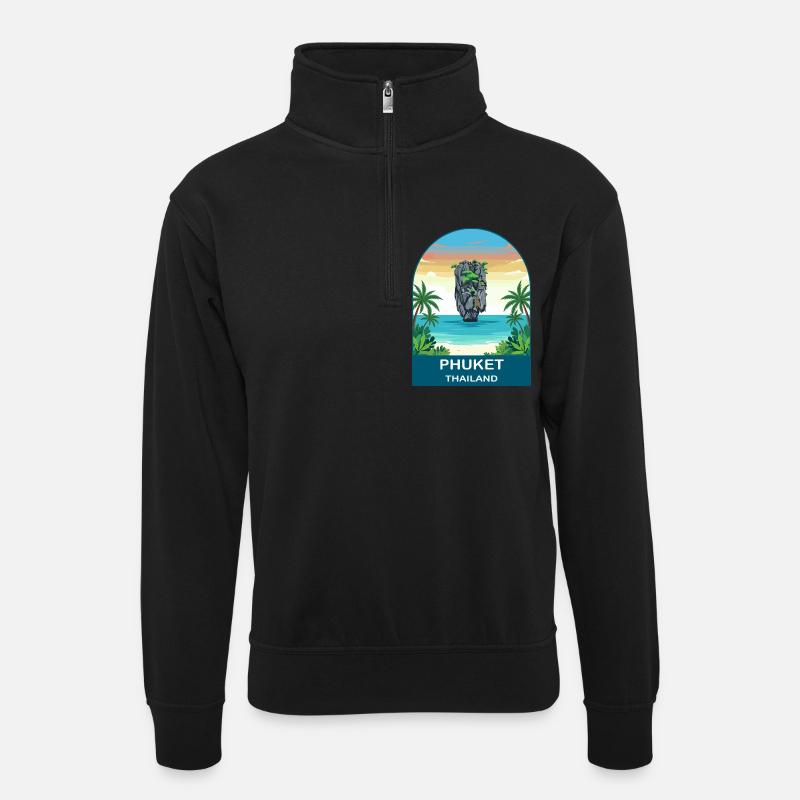 Phuket, Thailand, Bond Island Reisedesign - Unisex Pullover mit Zip-Kragen - Schwarz