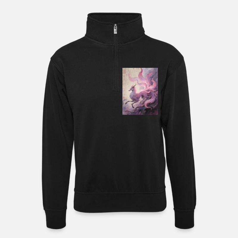 Die Seidenpuppe: Neunschwänziger Fuchs - Unisex Pullover mit Zip-Kragen - Schwarz