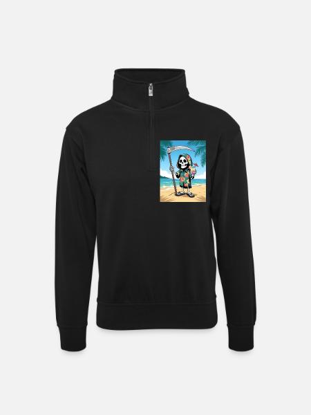 Lustiger Sensenmann im Hawaiihemd - Unisex Pullover mit Zip-Kragen - Schwarz