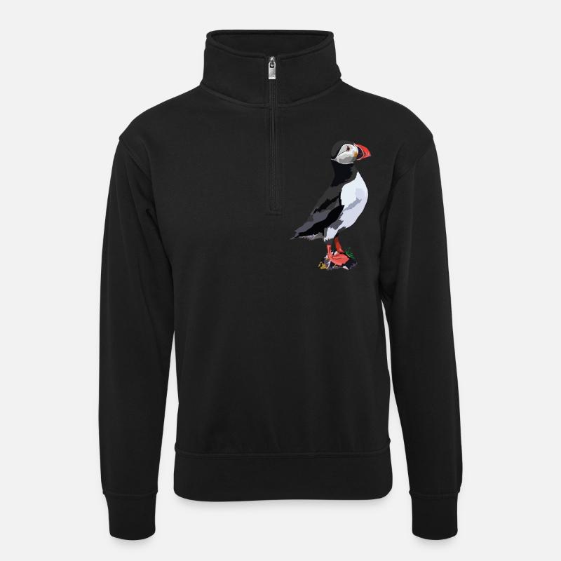Papageitaucher - Unisex Pullover mit Zip-Kragen - Schwarz