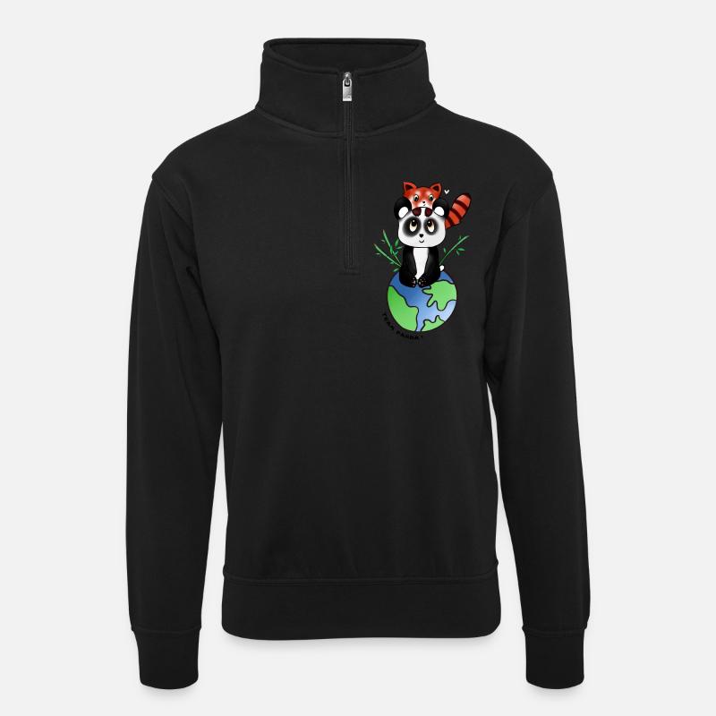Team Panda - Unisex Pullover mit Zip-Kragen - Schwarz