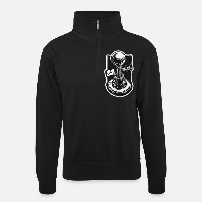 Manuelle Autos - Unisex Pullover mit Zip-Kragen - Schwarz